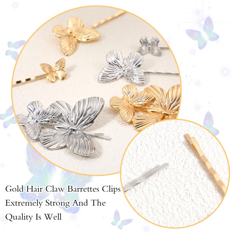 Ymapinc مجموعة مشابك شعر Ymapinc مكونة من 6 قطع، ذهبية وفضية، على شكل فراشة، مصنوعة من المعدن بثلاثة أحجام (قطعتان من كل حجم)، مثالية لتصفيف الشعر، والمناسبات، والاستخدام اليومي، وللعرائس ووصيفاتهن، وحفلات الزفاف والخطوبة والحفلات الراقصة. - Image 3